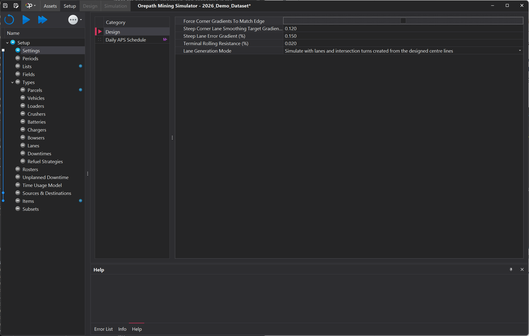 Setup Settings menu.